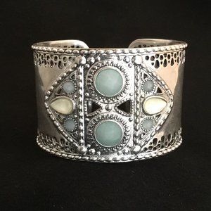 Lucky Brand Silver Tone Wide Cuff Bangle
